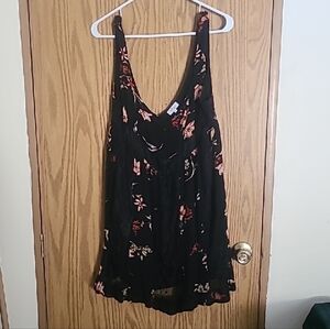 Tobi Black Floral Lace-Trim Camisole with Pink Accents